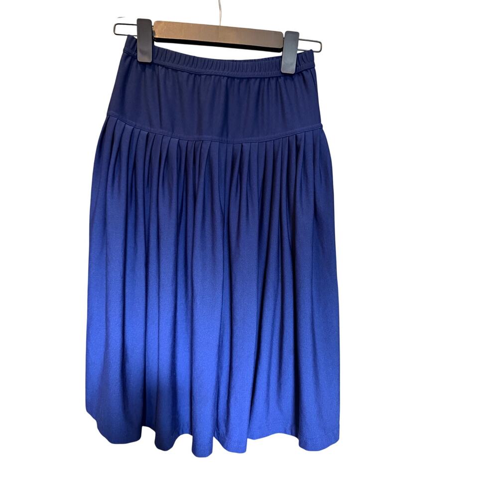Ounce Women's Size 12 Navy Blue Pleated Midi Skirt Stretch Elastic Waist